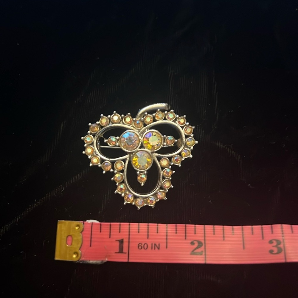 VTG Iridescent Aurora Borealis Rhinestone Trefoil Brooch